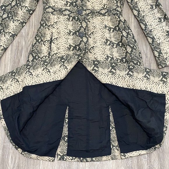 Rachel Roy Women’s Olive Reptile Snake Cotton Button Front Long Length Jacket S - Picture 3 of 14